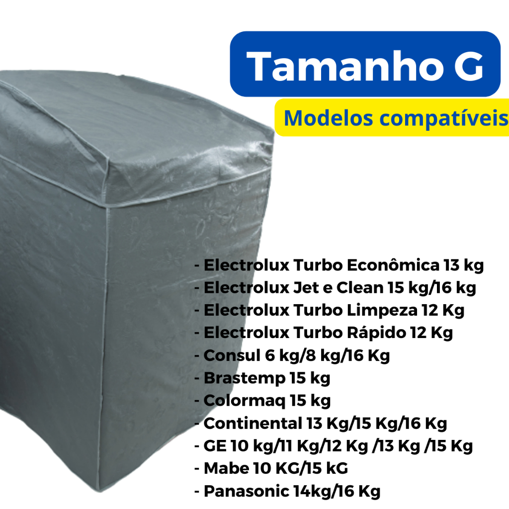 Capa Maquina De Lavar Eletrolux Brastemp 12kg 13kg 15kg 16kg