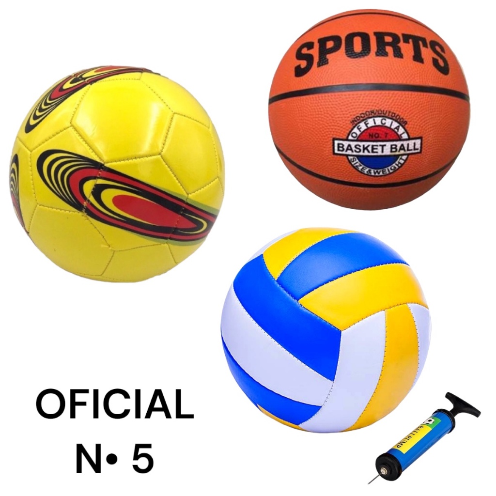 Kit Bola de Futebol + Bola de Vôlei + Bola de basquete + Bomba Praia/Quadra Campo Society ...