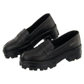 Mocassim Feminino Preto Tratorado Grife Cano Curto Liso Casual Olho de Gato Fashion Moderno Blogueirinha