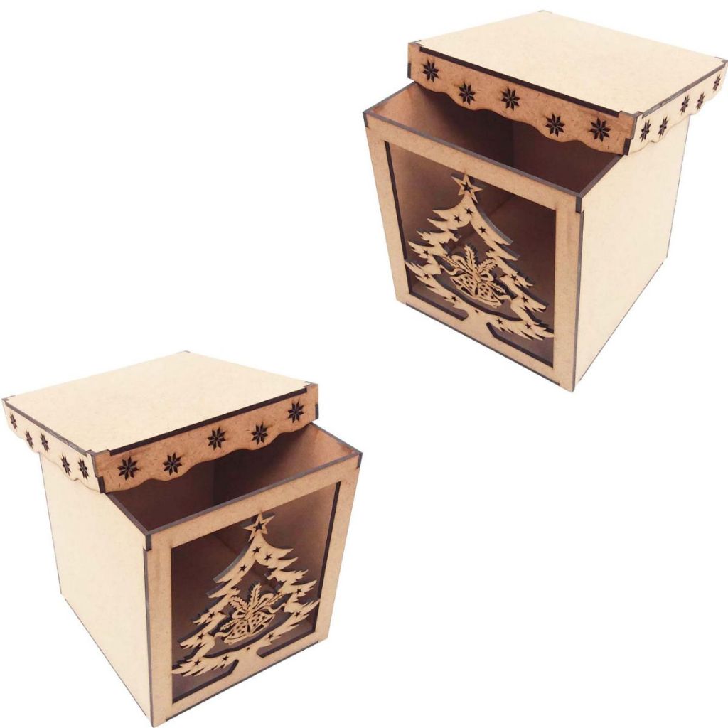 Kit montar 2 Caixa caixinha cachepot mdf Natal porta Panetone 15 x 15 x 16cm arvore de natal
