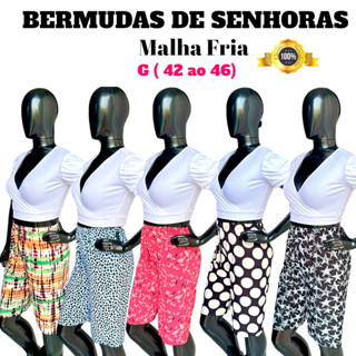Bermuda Feminina de Senhoras Malha Liganete Estampada Roupas Femininas Menor Preço