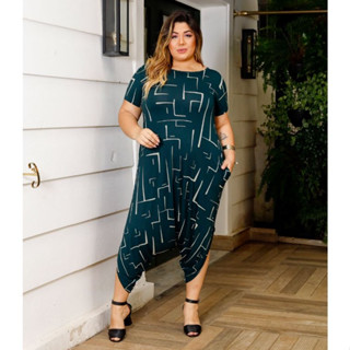 Macacão Saruel Estampado Max Plus Feminino Manga Curta Moda Comfy 38 ao 52