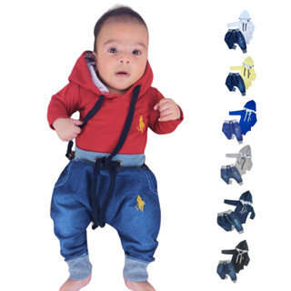Kit Roupa de bebê 2 Peças sendo 1 Body Suedine com Capuz e 1 Calça Jeans