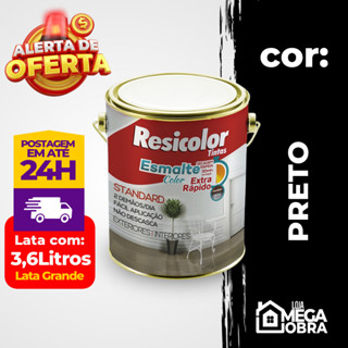 Tinta Esmalte Sintetico Brilho Standard  para Madeira Ferro latão Interior e Exterior cor Preto 3,6 Litros Resicolor