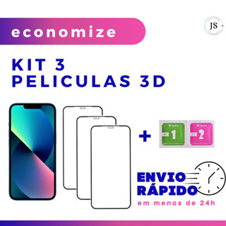 Kit 03 Pelicula de Vidro 3D Para iPhone 7 8 X Xs Xr 11 12 13 14 15