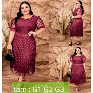 Vestido Maravilhoso plussize Moda Evangélica Tecido Tule Forrado com Cinto