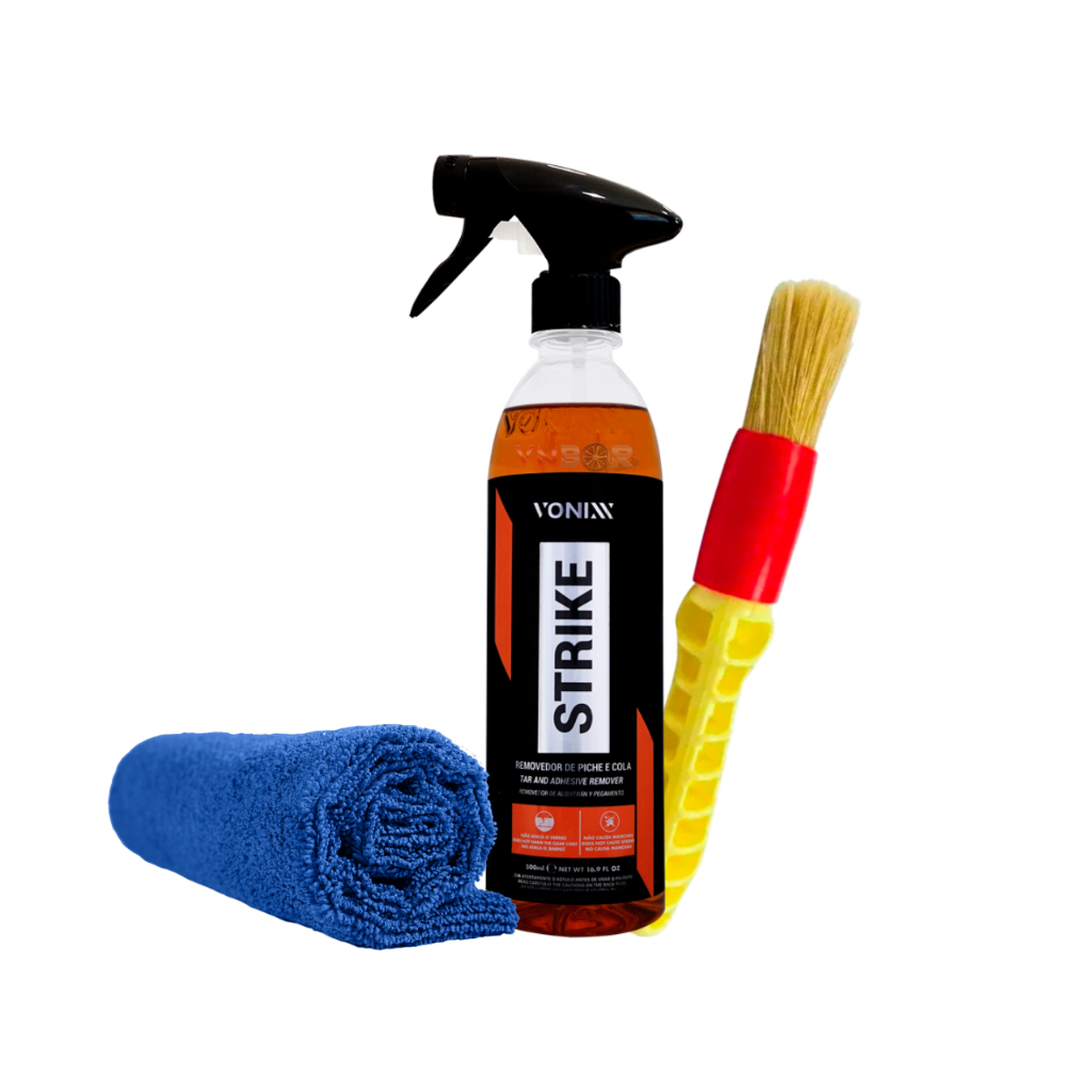 Strike 500ml Vonixx Removedor de Adesivo Piche Pixe Graxa Cola Tinta Remove Remover Tudo Com Pincel e Toalha Microfibra Pano Flanela Kit Para Remover Residuos Colante