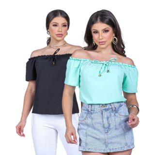 Kit 2 Blusas Feminina Ombro a Ombro Ciganinha no Tecido Sedinha em Oferta na Shopee