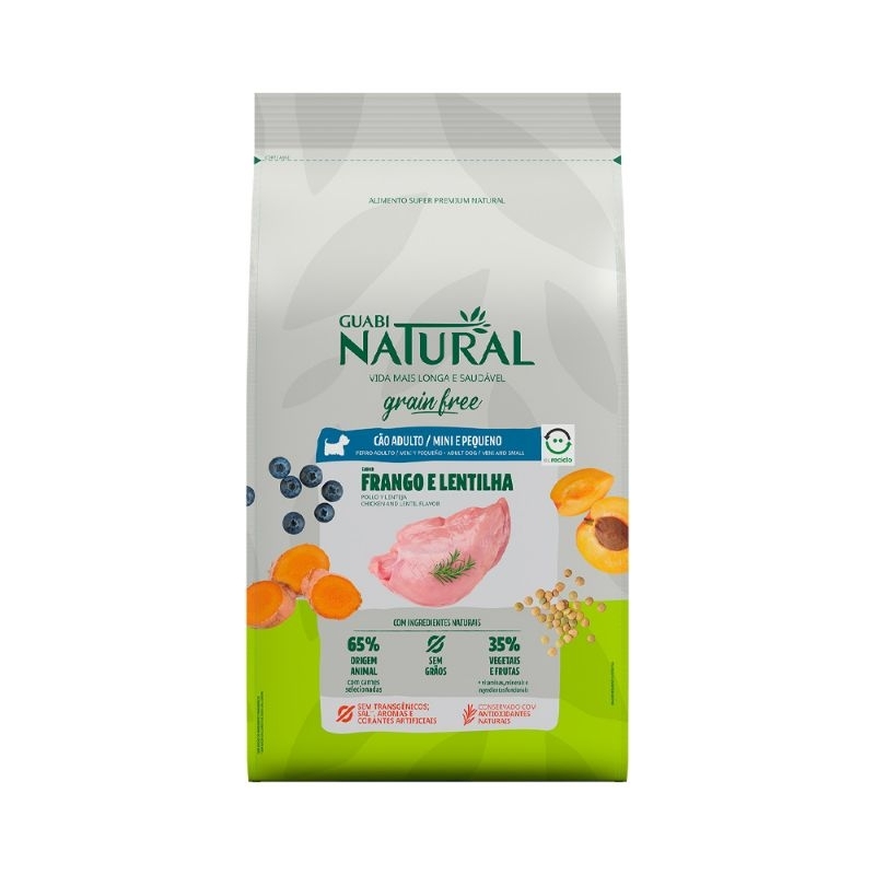 Guabi Natural Grain Free 10,1kg Cães Adultos Porte Mini e Pequeno Sabor Frango e Lentilha Ração