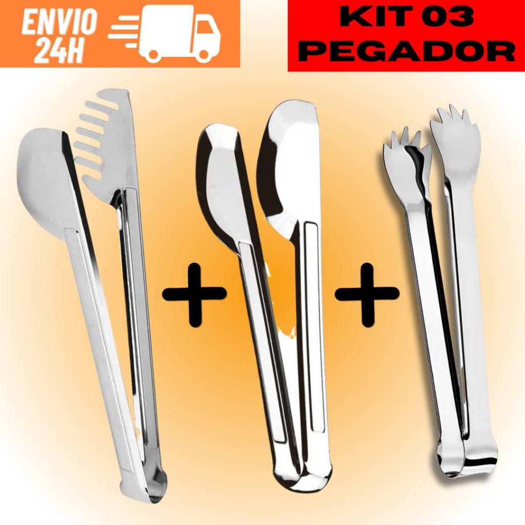 Kit 3 Pegadores Universal de Massa Macarrão Saladas E Gelo Utensílio Em Aço Inox Original Utensílio De Cozinha Para Jantar Almoço Multiuso Kit Com 3 Pegadores De Inox Para Cozinha