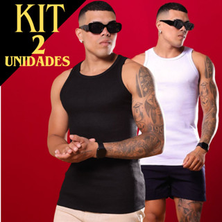 Kit 2 Regatas Masculinas Caneladas Ribana Estilo Americano Slim Algodão