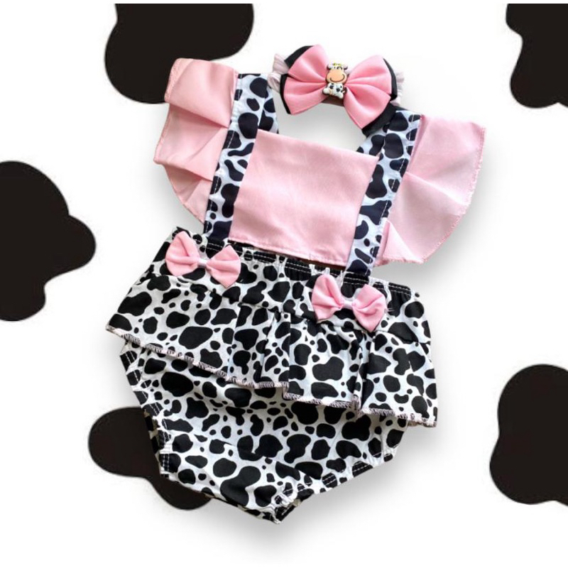 Romper Jardineira Bebê Menina Mesversario Luxo + Laço em Oferta na Shopee