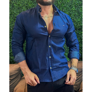 Nova coleção Camisa Jeans 2 cores Manga longa P ao XXg Regular Fit Masculina Luxo Social Casual Festa Envio Imediato - Verão 2023
