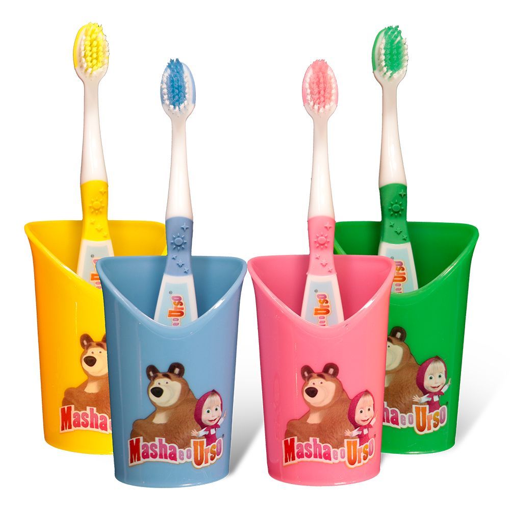 Escova de Dente Infantil Masha e o Urso + Copo