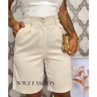 WWZ Fashion Botão Bolso Ziper Dobrado Simples ocasional Shorts femininos Não acompanha Cinto 135