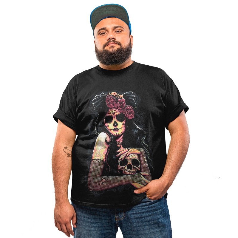 Camiseta Plus Size  Girl Sexy Makeup Make Tattoo Caveira Skull Mexicana