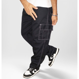 Calça Cargo Sarja Skatista Streetwear Black Contrast Unissex