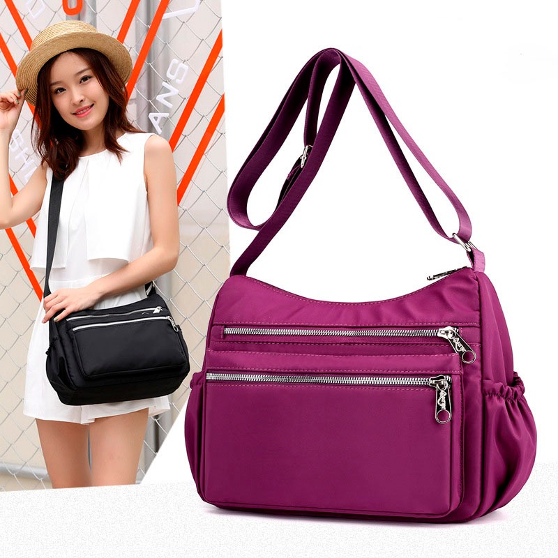 Bolsa de Nylon Impermeável Moda Feminina Bolsa de Ombro Simples Bolsa Casual Bolsa