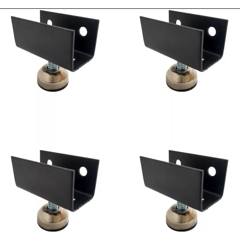 Sapata "U" para MDF 15mm com rosca Preto + Pé Nivelador + Parafusos  - Kit 4 un