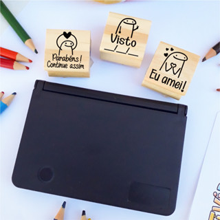 📗 Kit 3 Carimbos Pedagógicos 3x3cm Flork Bento Professor Escola Incentivo Carimbo Infanti...