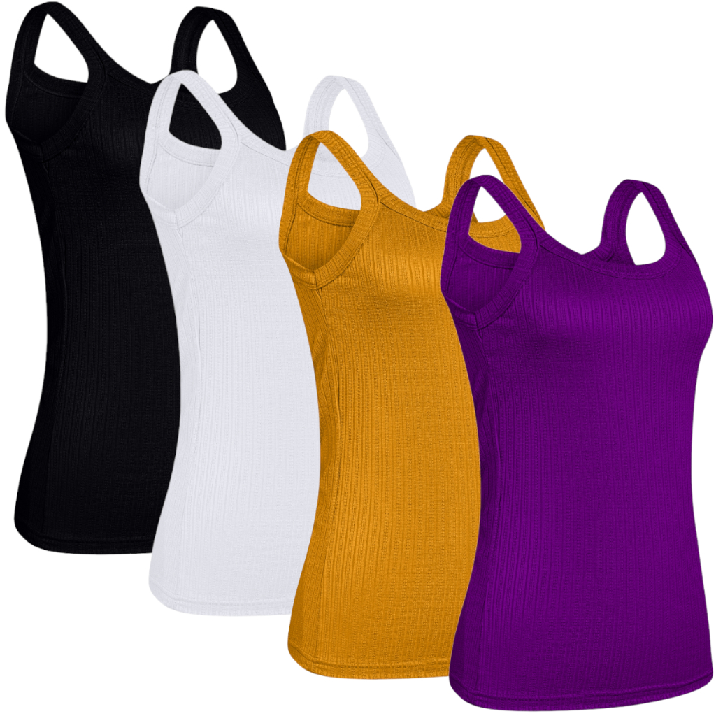 Kit 4 Regatinhas  Blusa Blusinhas Feminina Canelada Alça Fina Com Elastano Premium S/ Bojo