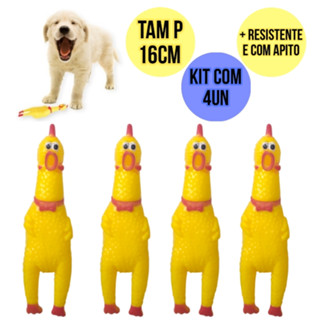 Kit c/ 4 Frango Brinquedo Mordedor Para Cachorro Frango Galinha 16 Cm Pet