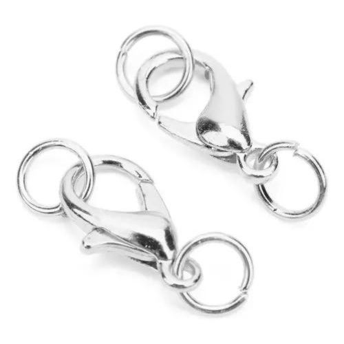 Kit fecho Lagosta para BIJUTERIAS (12mm)PRATA 50 fechos+ 100 argolas(5mm)