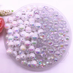 Pérola furo Transparente Branca 6/ 8/10mm Brilho Conta Acrílica Cintilante Bola Sabão Artesã Bordado DIY