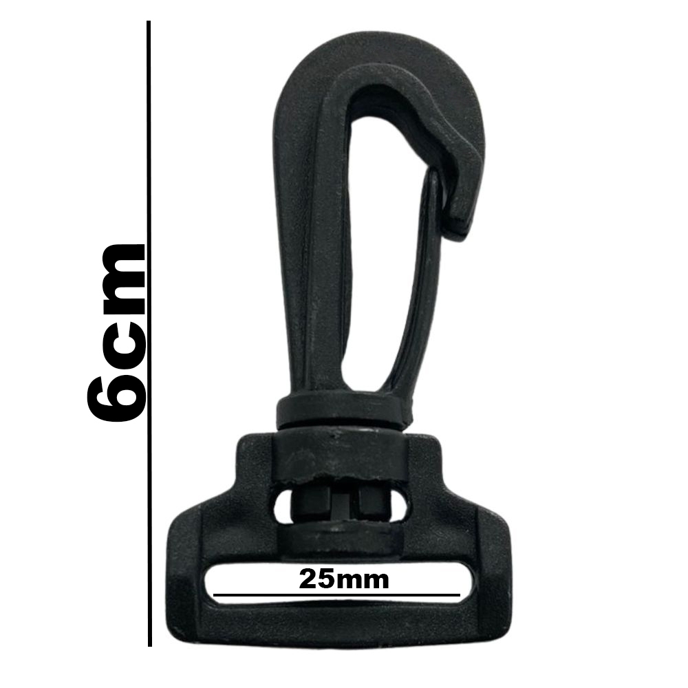 20un Mosquetão 25mm Preto Plástico Fecho Gancho Bolsas Mochila