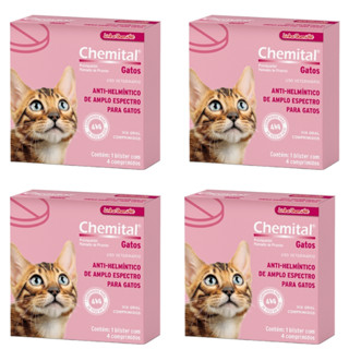 Vermifugo Chemital Gatos - Kit 4 Cx - Total 16 Comprimidos