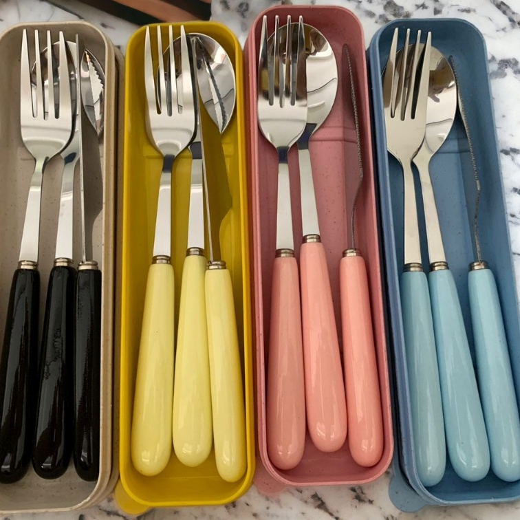 Jogo Conjunto Talher 3 Peças Inox Estojo Garfo Faca Marmita Viagem ref: XW-2 em Oferta na Shopee