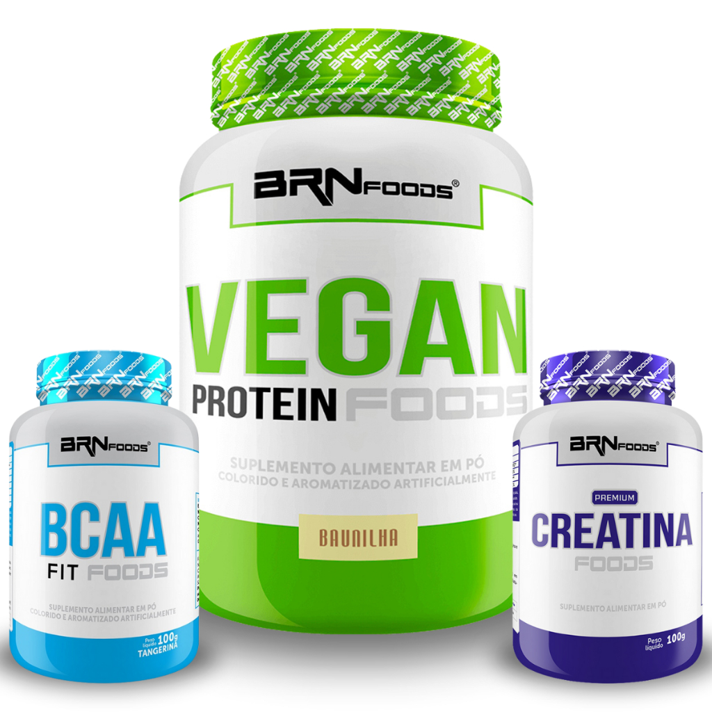 Kit Proteína Vegana Vegan Protein 500g + Premium Creatina 100g + BCAA Fit Foods 100g - BRN FOODS