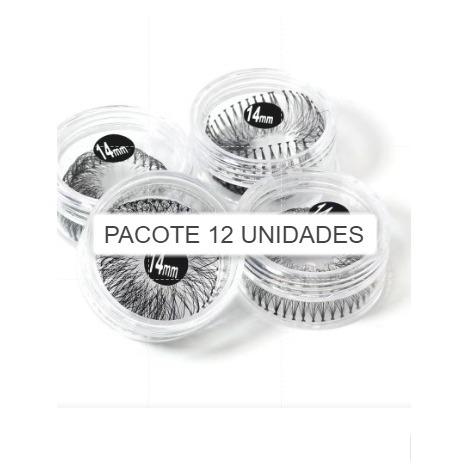 PACOTE COM 12 Cílios Em Tufo Potinho  Tufinhos Para Alongamento 8mm, 10mm, 12mm, 14mm