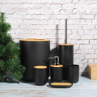 Kit Acessórios De Banheiro Lavabo 6 Peças Plástico Madeirado