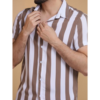 Camisas Listradas Masculinas Confortaveis Havaiana Manga Curta