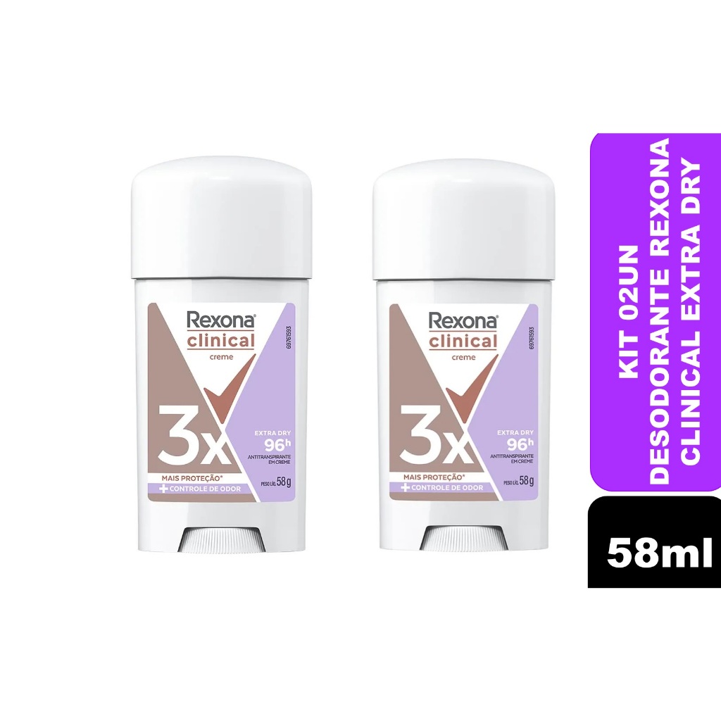 Kit 02un Desodorante Rexona Clinical Extra Dry Creme 58g