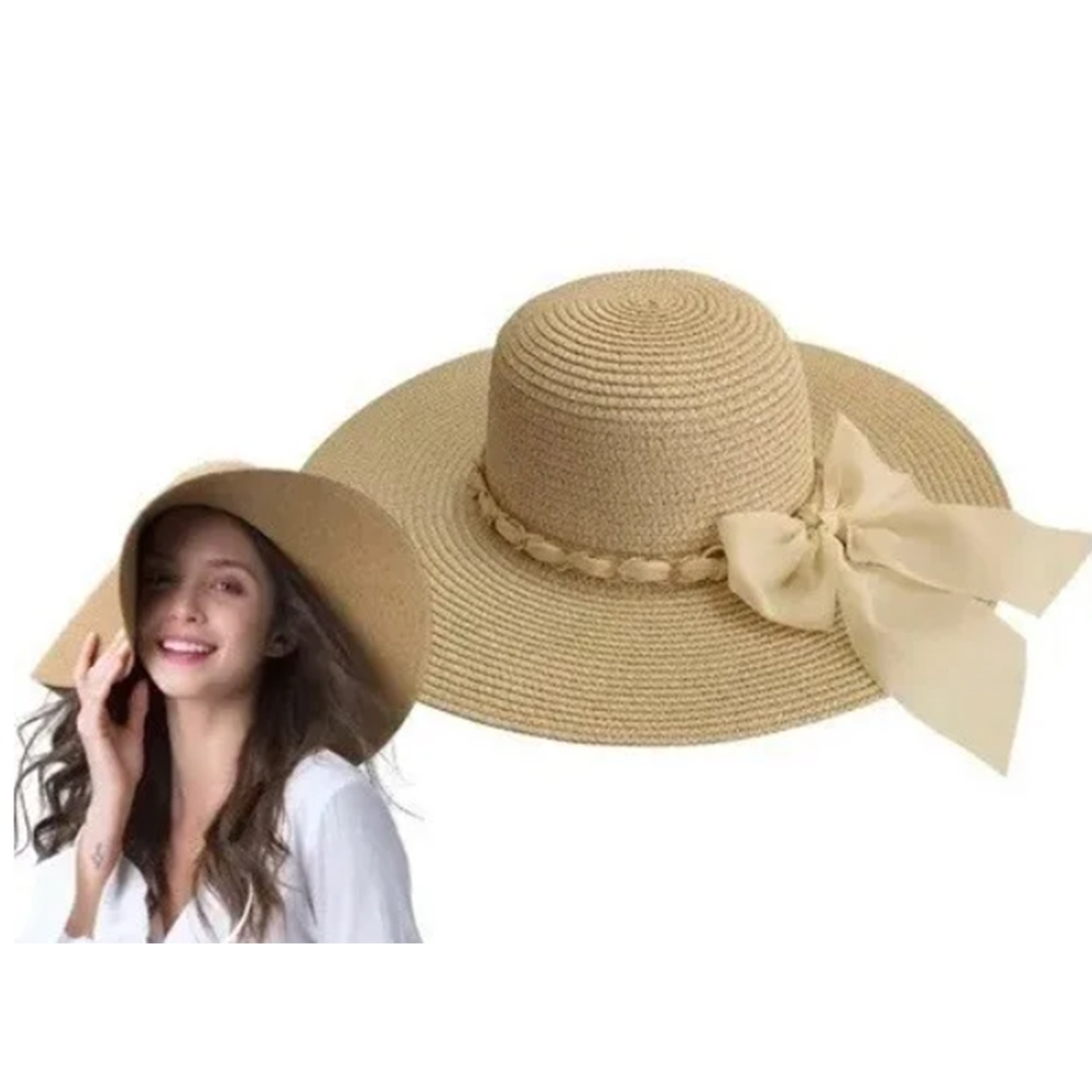 Chapéu Moda Praia Verão Feminino Palha Estilo Casual Elegante Aba Grande em Oferta na Shopee
