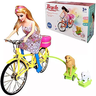 Boneca Ciclista Com Cachorros Bicicleta Com Pets Skate