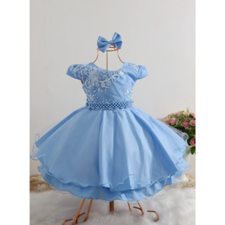 Vestido Infantil Azul claro Tema Alice Daminha Da Festa Frozen Rodado Renda Cinderela Florido Luxo em Oferta na Shopee