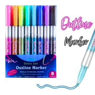 Caneta Outline Marker Unidade ou Kit Metálica Linha Dupla Arte Caneta Contorno em Oferta na Shopee