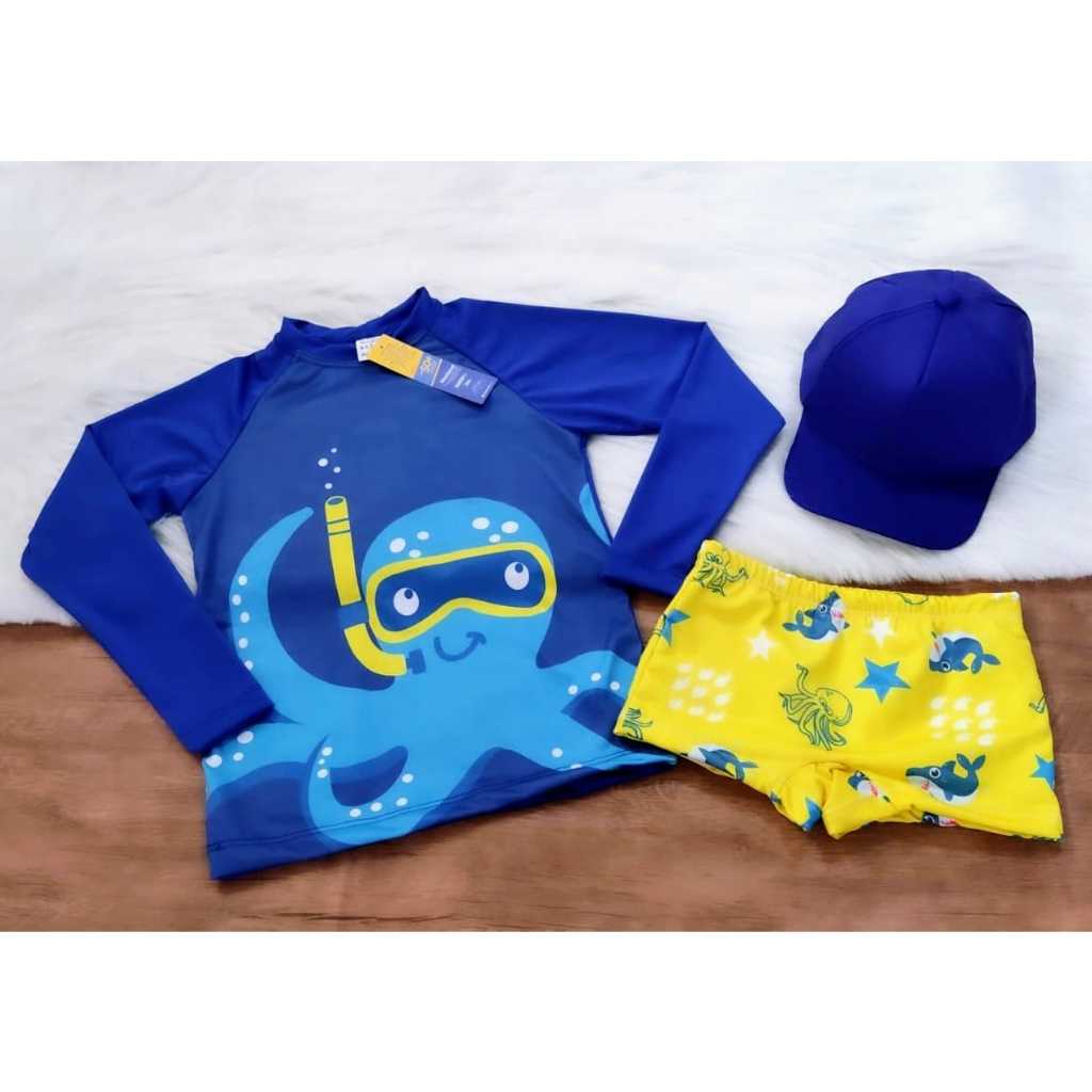 Kit Sunga Infantil + Blusa Proteção Solar UV50 Infantil Manga Longa Moda Praia Meninos + B...