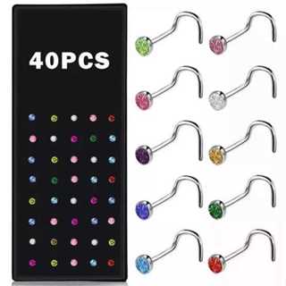 40 Piercing Para Nariz Aço Cirúrgico ARGORINHA/PEDRARINHA PROMOÇAO