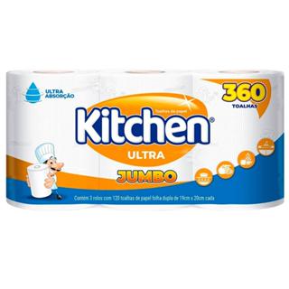 Papel Toalha Kitchen Jumbo 3 Rolos 360 Toalhas