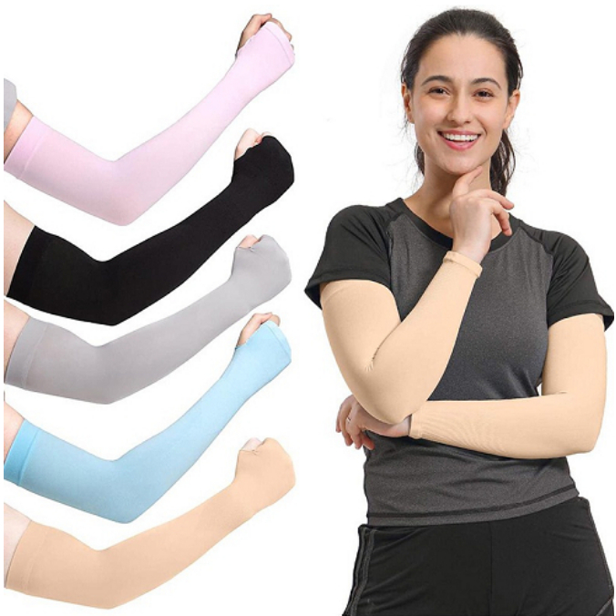 1 PAR Manguito Proteção Solar UV Fina Braço Seda Masculina Feminina Respirável 40cm - Promocao em Oferta na Shopee