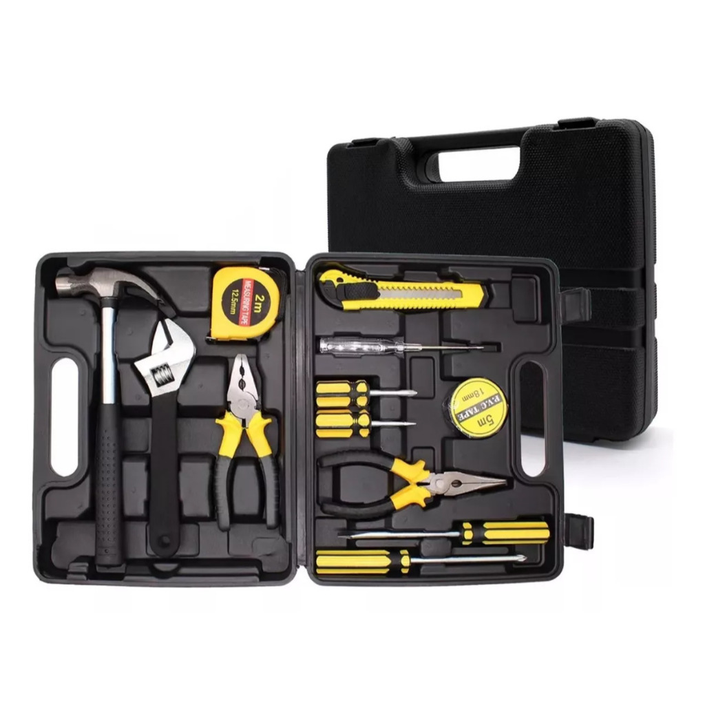 Kit Caixa de Ferramentas 12 em 1 Martelo Testador Eletricidade Trena Chave Fenda Philips Inglesa Alicate em Oferta na Shopee