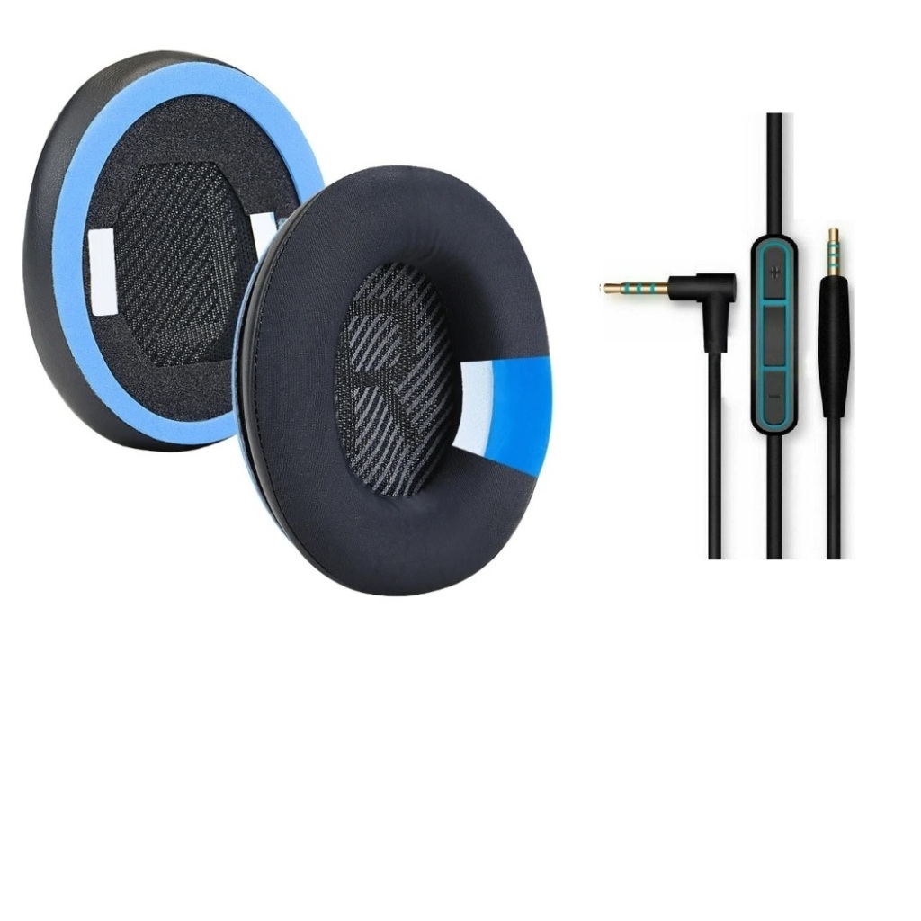 Kit Para Fone de Ouvido Bose Qc25 - Espuma Ouvido COM GEL e Cabo com Mic P1 - Preto