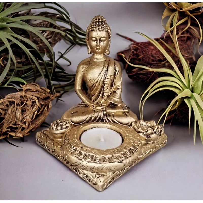 Imagem Incensário com Porta Vela e Buda Tibetano, Castiçal com Buda, Decoração Zen