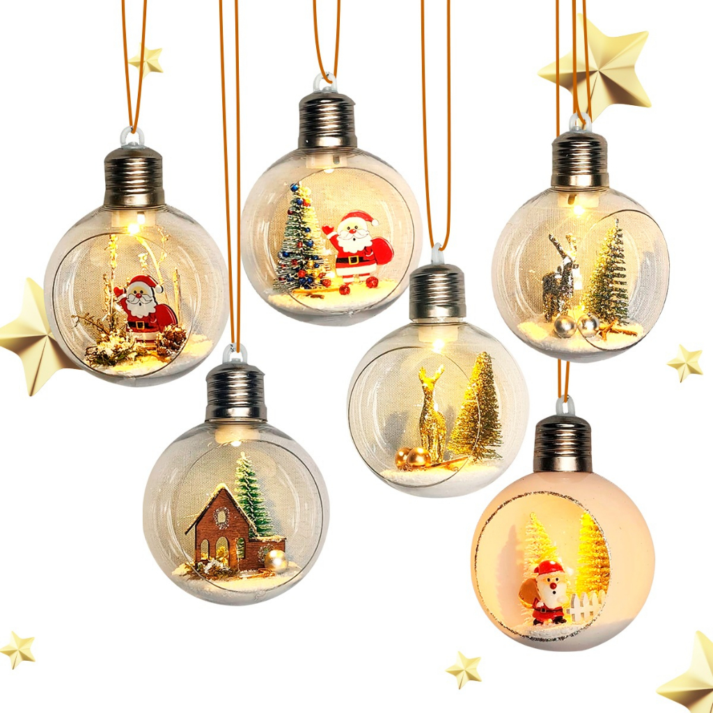 Bolas Natalinas Artesanais Kits até 4 un Led Decoração Árvore d Natal Enfeites Natalinos Papai Noel Presépio Boneco Neve
