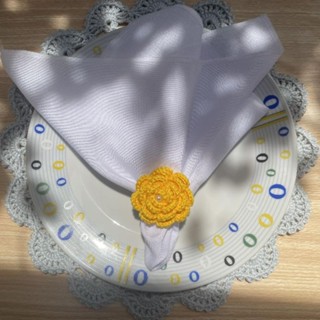 Anel Porta Guardanapos Flor Amarela Crochê Artesanal Mesa Posta