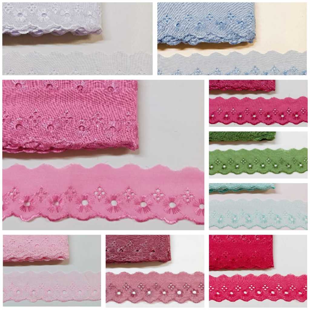 Bordado ingles 5cm Peça com 13,70m Renda Lese Tira bordada Acabamento em Oferta na Shopee
